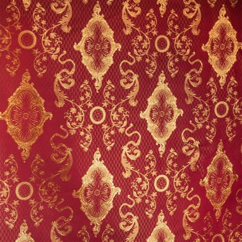 Jacquard Damask Print Fabric Burgundy Gold For Curtains And Decoration