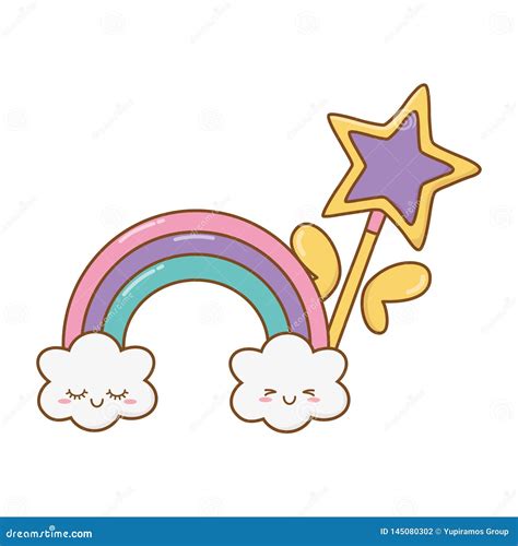 Toverstokje Met Wolk En Regenboog Vector Illustratie Illustration Of