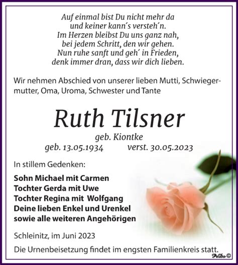 Traueranzeigen Von Ruth Tilsner Abschied Nehmende