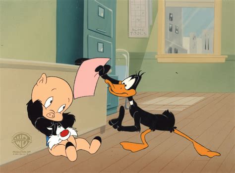 Looney Tunes Original Production Cel: Daffy Duck, Porky Pig, and Sylve – Clampett Studio