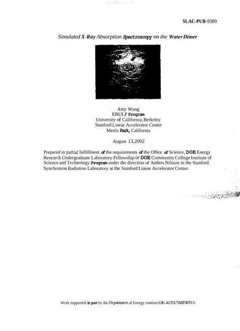 PDF Simulated X Ray Absorption Spectroscopy Water Dimerslac Stanford