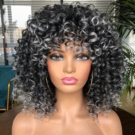 Prettiest Afro Curly Wigs With Bangs For Black Women Kinky Curly Wig