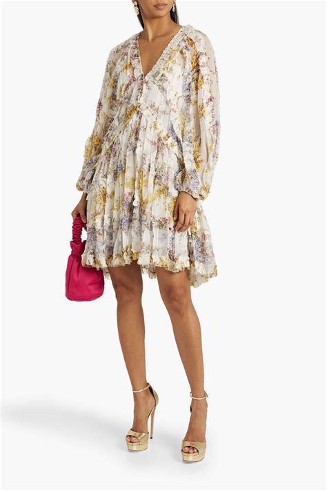 Zimmermann Gathered Floral Print Silk Georgette Mini Dress The Outnet