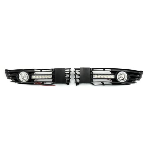 Pair Front Bumper Fog Light Grilles Grills With LED DRL VW Passat 2000