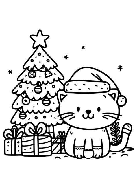 Christmas Cat Coloring Page Drawing Free Printable Nurieworld