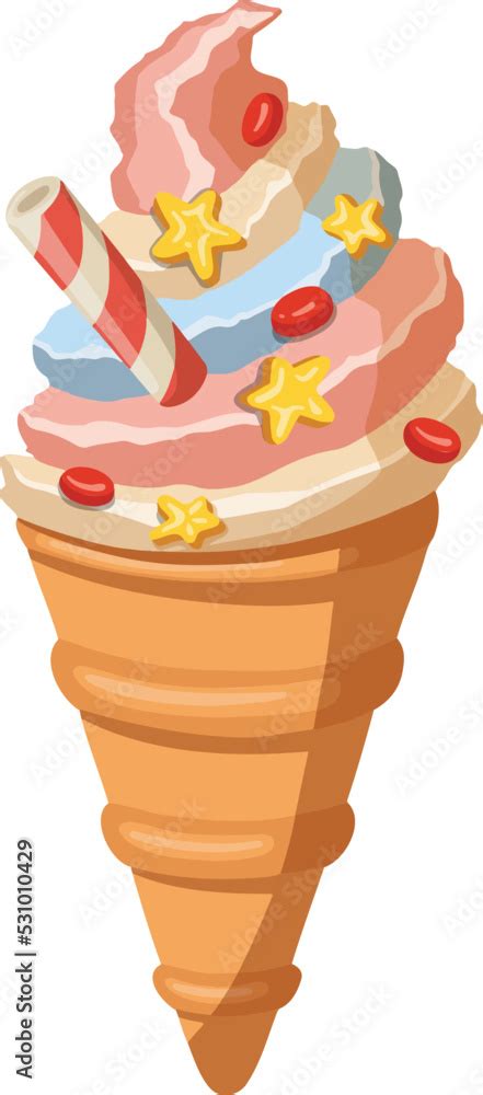 Festive Rainbow Ice Cream Cone Sorbet Ice Cream Vector Illustration