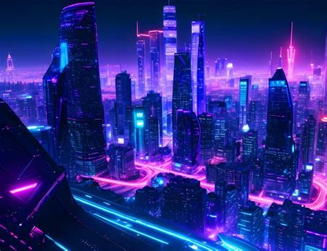 Futuristic Neon Cityscape Background Premium Ai Generated Image