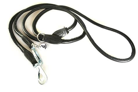 Adjustable Black Rolled Leather Dog Training Lead Dog Moda