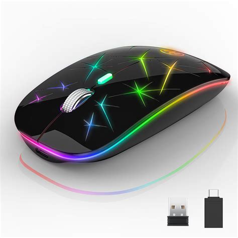 Uiosmuph Wireless Rechargeable Mouse Silent LED Computer Mouse with USB ...