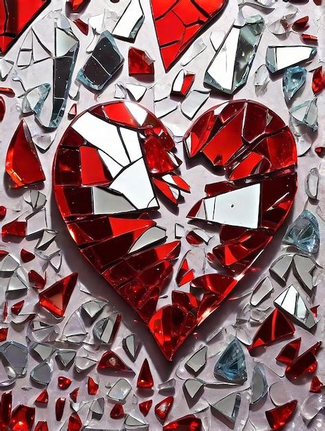 Premium Ai Image Broken Heart Shattered Glass Broken Pieces Mirrored Colorful Red Generated By Ai