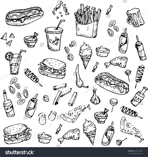 Hand Drawn Vector Vintage Fast Food Stock Vector (Royalty Free) 562767601 | Shutterstock