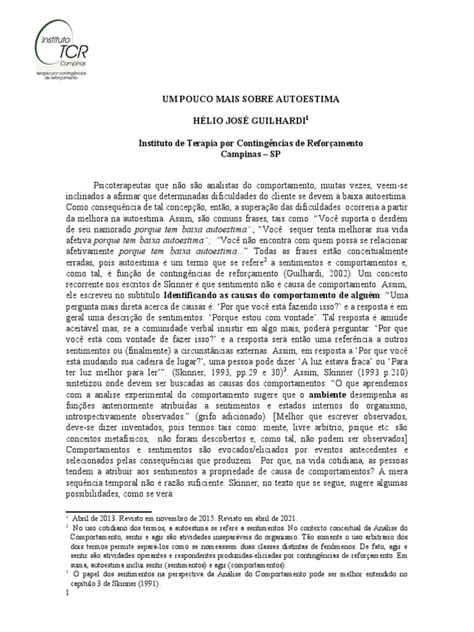 Entendendo a Autoestima e Comportamento | PDF | Autoestima | Comportamento
