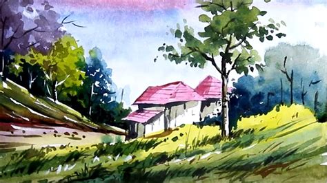 watercolor nature painting scenery drawing easy youtube