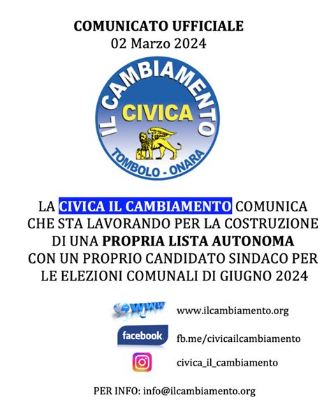 Comunicato Ufficiale Elezioni Giugno Civica Il Cambiamento