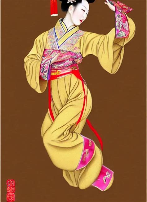 Full Portrait Of A Chinese Dancer Doing Silk Ribbon Stable Diffusion