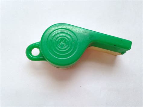 Vintage Plastic White And Green Toy Whistle With Wooden Ball Etsy