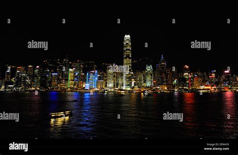 Hong Kong harbour at night Stock Photo - Alamy