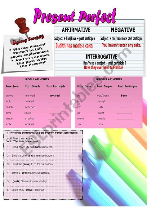 2 Pages Present Perfect Affirmative Negative Interrogative Forms Uses And A Reading