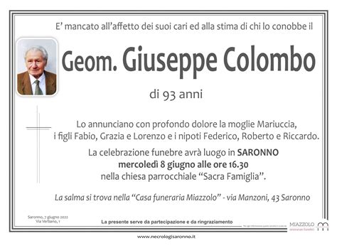 Geom GIUSEPPE COLOMBO Necrologi Online E Annunci Funebri