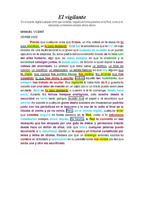 Comentario De Texto Manuel Vicent Resuelto 3