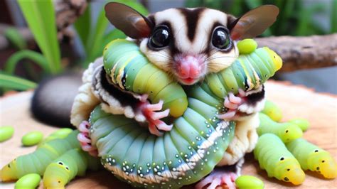 Sugar Gliders Are So Happy To Eat The Silkworm Pupae With Seeds Sugar