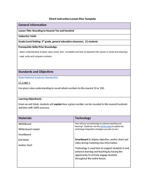 Tws Task Lesson Direct Instruction Lesson Plan Template General