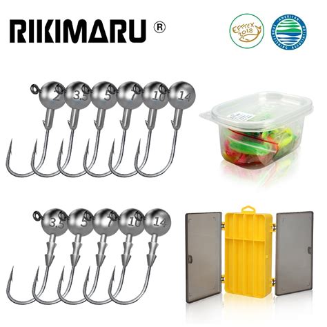 RIKIMARU 10Pcs Set Lead Head Jig Fishing Hook Lead Jighead Hooks