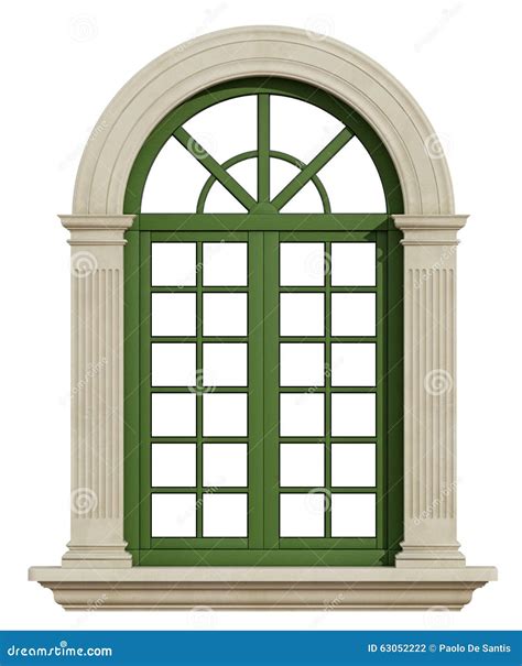 Classic Arch Window with Stone Frame Stock Illustration - Illustration