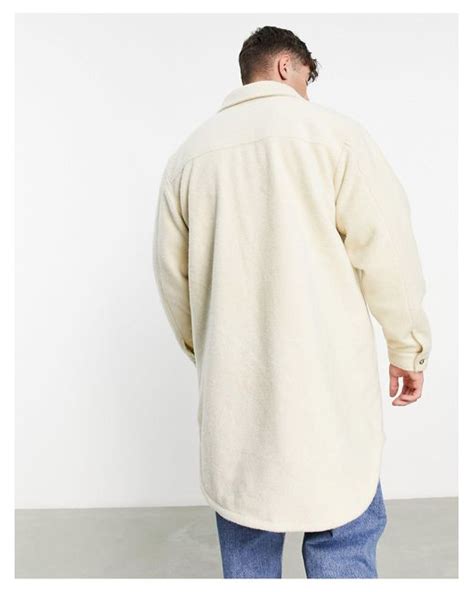 Asos Oversized Longline Wool Look Shacket In White For Men Lyst