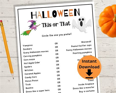 Halloween Printable Game This or That Game, Halloween Would You Rather ...