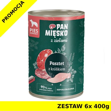 Karma mokra dla psa Pan Mięsko pasztet z królika ZESTAW 6x 400g