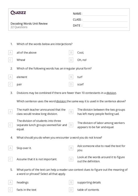 Decoding Words Worksheets For Th Grade On Quizizz Free Printable