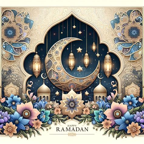 Beautiful And Elegance Greetings Card Of Ramadan With Colorful Flowers