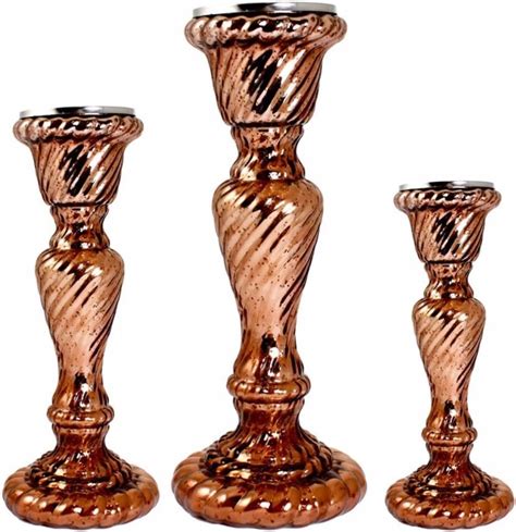 Benzara Stunning 3piece Glass Candle Holder Copper