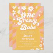 One Groovy Babe Pink Daisy Sunshine St Birthday Invitation Zazzle
