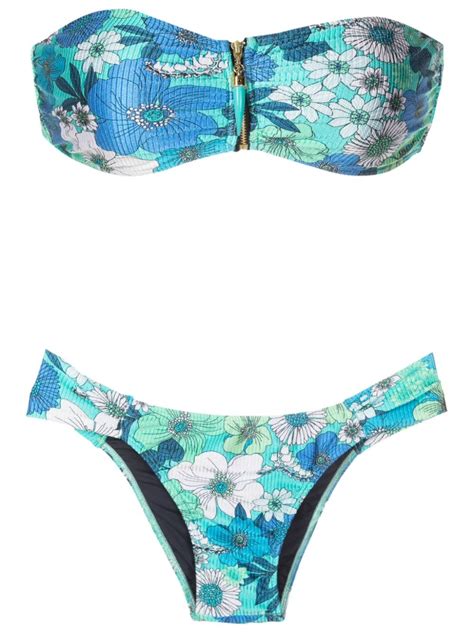 Brigitte Floral Print Strapless Bikini Blue FARFETCH