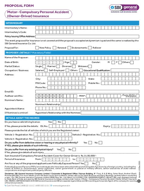 Fillable Online Proposal Form Motor Compulsory Personal Accident