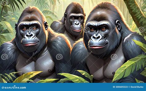 Gorilla Green Jungle Forest Primate Natural Habitat Stock Illustration ...