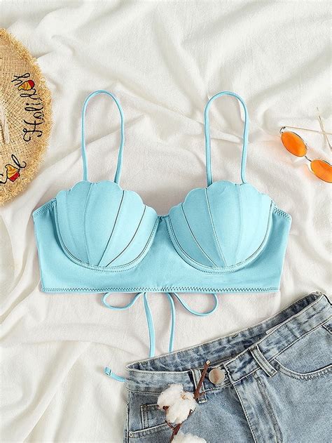 Generic New Bikini Swimsuit Solid Color Sexy Suspenders Bow Bikini Shell Shape Design Women