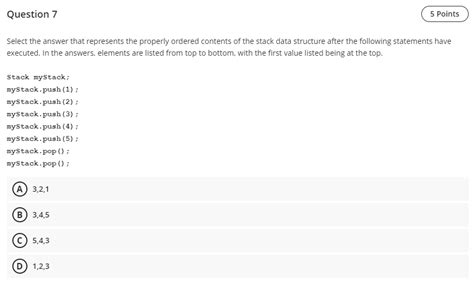 Solved Question 7 5 Points Select The Answer That Represents