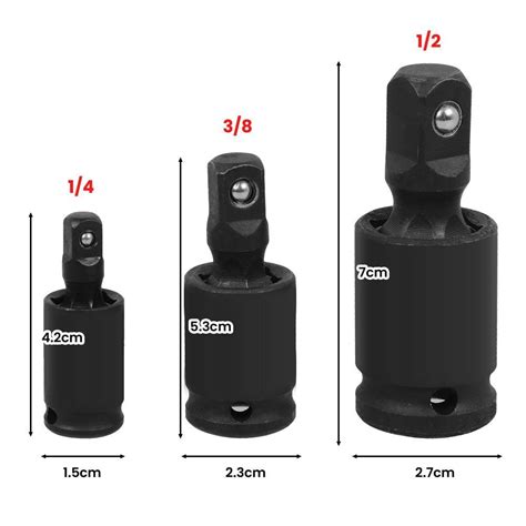 3pcs Impact Universal Joint Swivel Socket Adapter Set 1 4 3 8” 1 2 Drive 360° Ebay