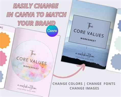 Core Values Coaching Worksheet Templates Life Coaching Canva Templates