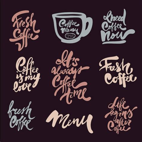 Conjunto de frases de café con letras dibujadas a mano caligrafía de