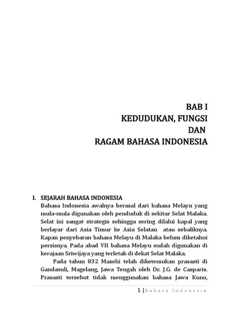 Bab I Kedudukan Fungsi Dan Ragam Bahasa Indonesia Pdf