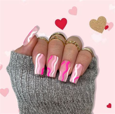 Pink Matte Nails Abstract Line Nails Pink Nails Press on - Etsy | Lines ...