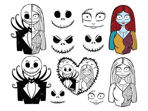 Jack And Sally SVG Face Bundle PNG PDF A Nightmare Before Christmas