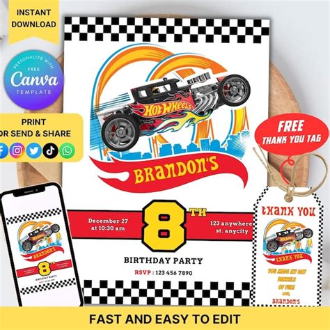 Hot Wheels Birthday Invitation Etsy