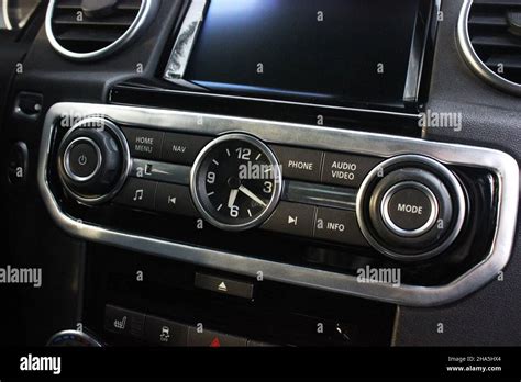 Clock in the car. Car interior luxury service. Car interior details ...