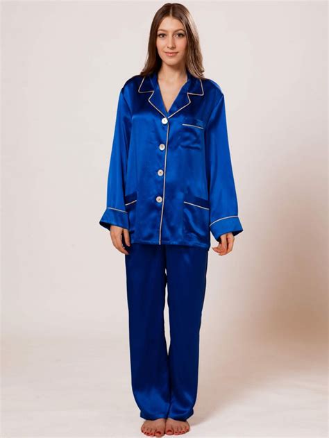 Mulberry Silk Pajama Set For Women 136 Blue Silk Pajama Set Silk