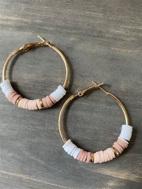 Pair Of Heishi Clay Bead Hoop Earrings Etsy In Beads